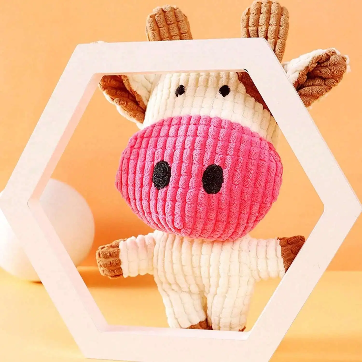 Interactive Squeaky Plush Dog Toy - Schattig klein koeienknuffel van corduroy, piepend,